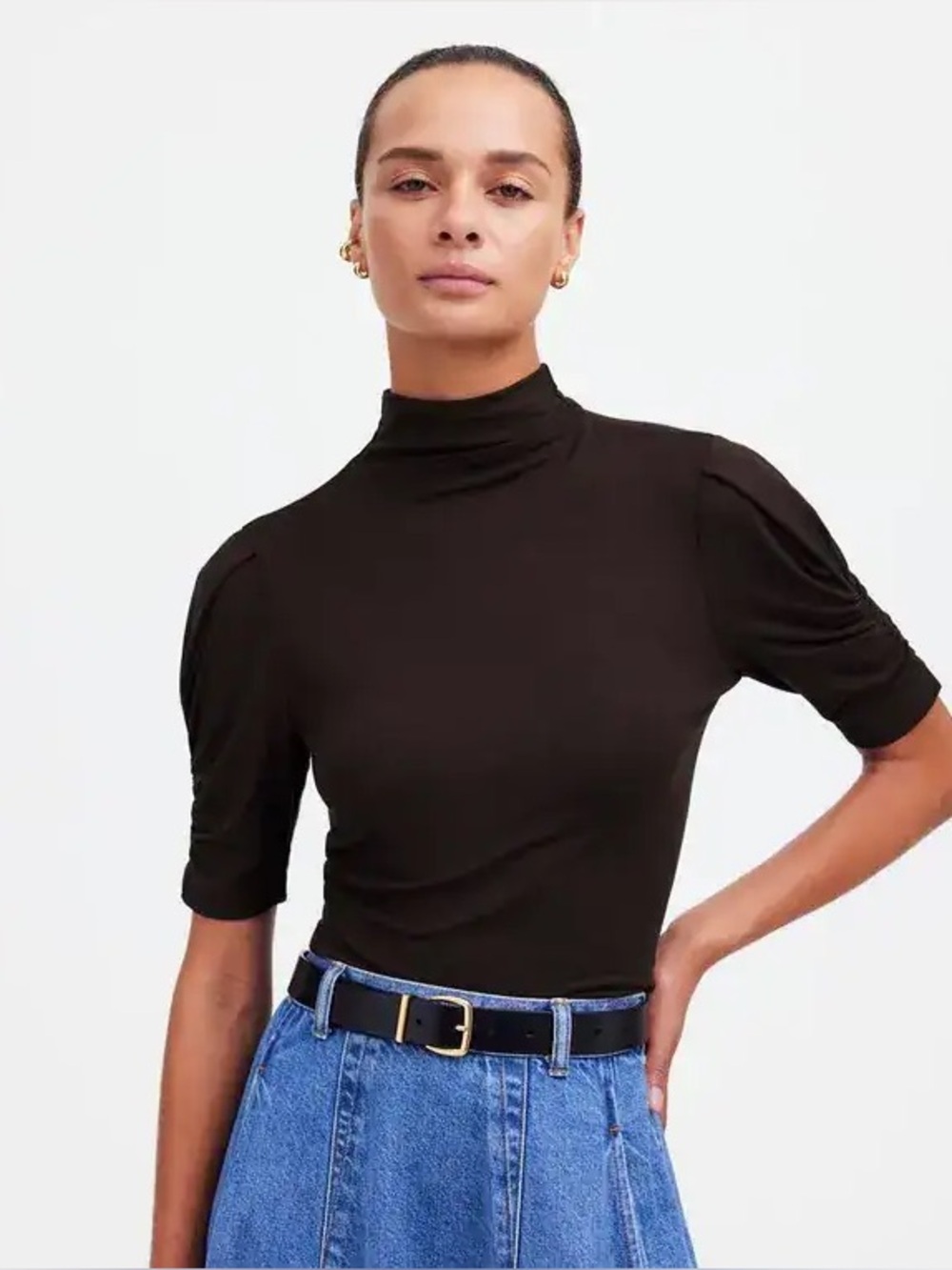 Madewell Drapey Puff-Sleeve Mockneck Top